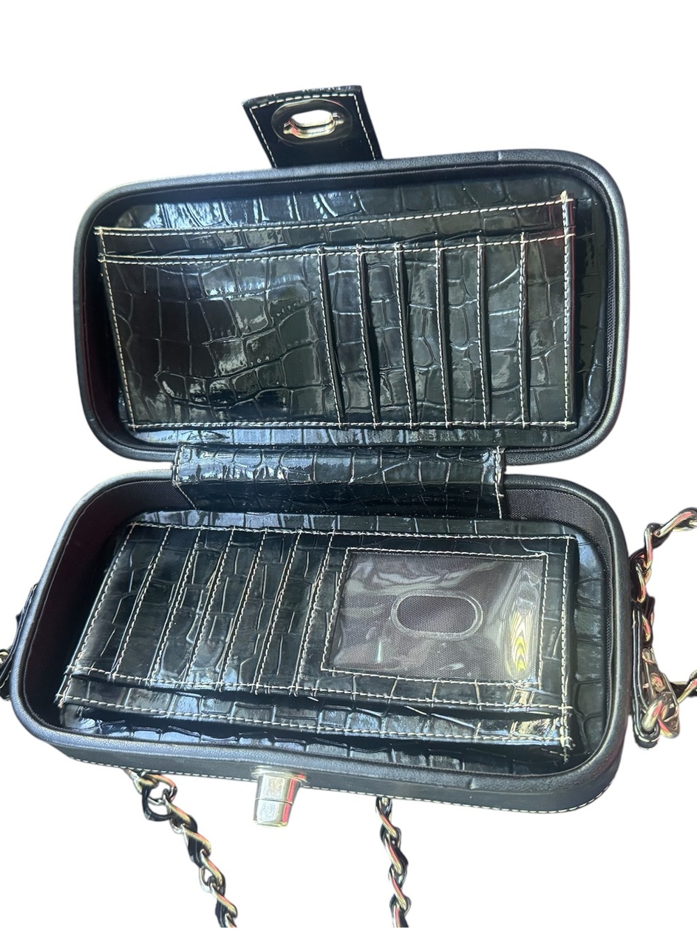 Jazzd Vintage 1999 Y2K Black Croc-Embossed Chain Handle Hard-Sided Clutch - Picture 3 of 5